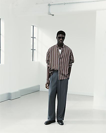 Grey RI Studio Wide Leg Pleat Trousers