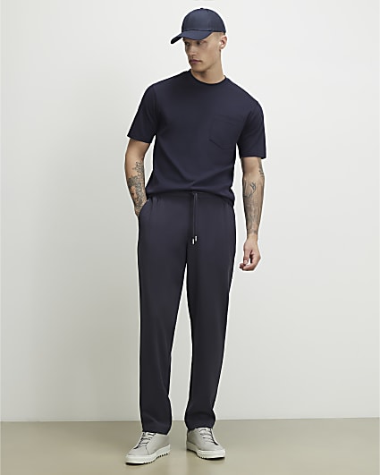 Navy Slim Fit Jogger Style Smart Trousers