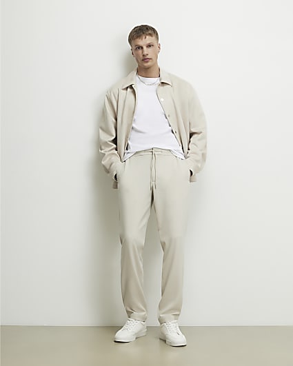 Cream Slim Fit Jogger Style Smart Trousers