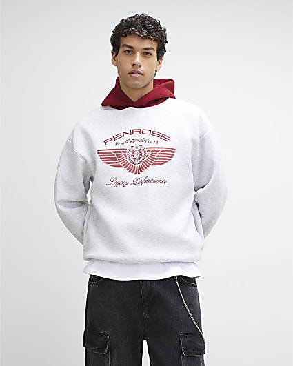 Grey Oversized Fit Penrose Contrast Hoodie