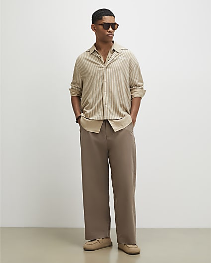 Beige Barrel Fit Trousers