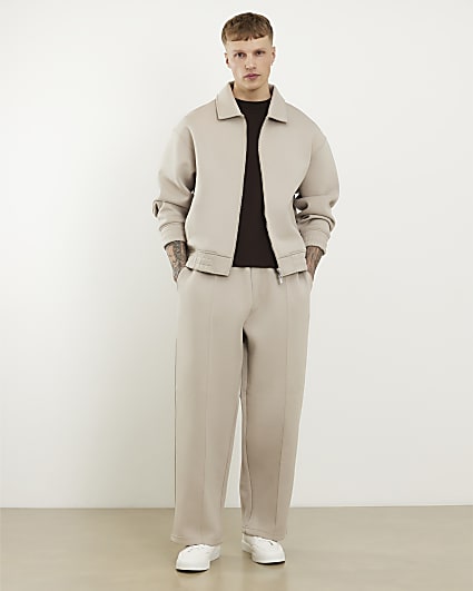 Beige Wide Leg Premium Joggers