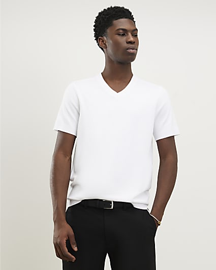 White Slim Fit Knitted T-Shirt