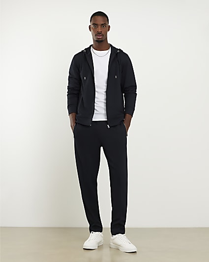 Navy Slim Fit Pique Zip Through Hoodie