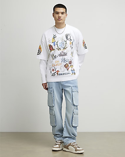 White Oversized Fit Tattoo Graphic T-Shirt