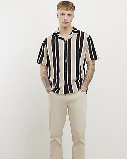 Brown Slim Fit stripe Shirt
