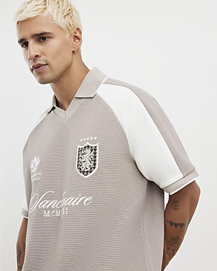 Beige Regular Fit Panelled Polo Shirt