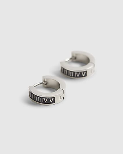 Silver Numerals Hoop Earrings