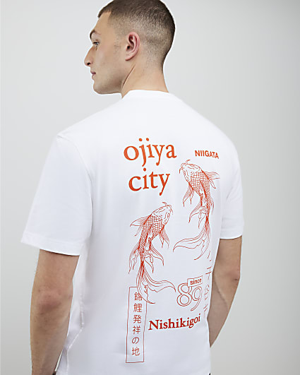 White Regular Fit Japanese Fish T-Shirt