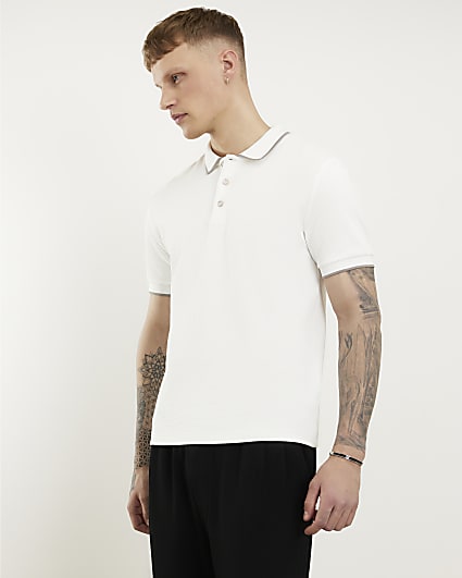 White Slim Fit Textured Polo Shirt