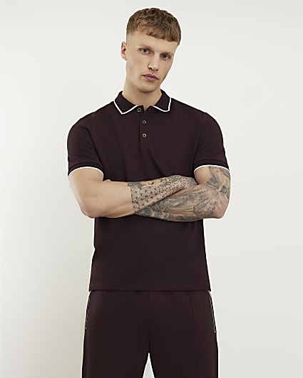 Red Slim Fit Textured Polo Shirt