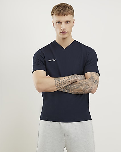 Navy Slim Fit V Neck MCMXII T-Shirt