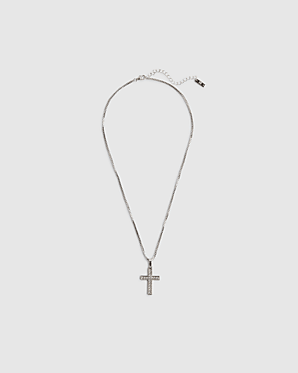 Silver Diamond Simulant Cross Necklace