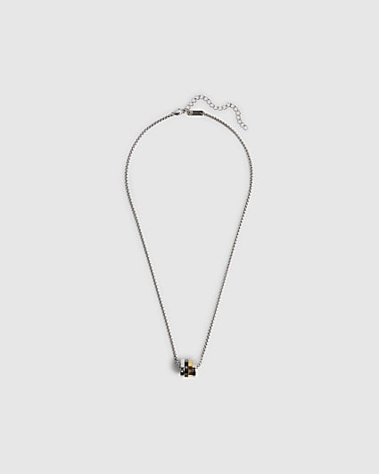 Silver Steel Numerals Spinning Rings Necklace