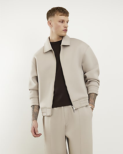 Beige Regular Fit Premium Harrington Jacket