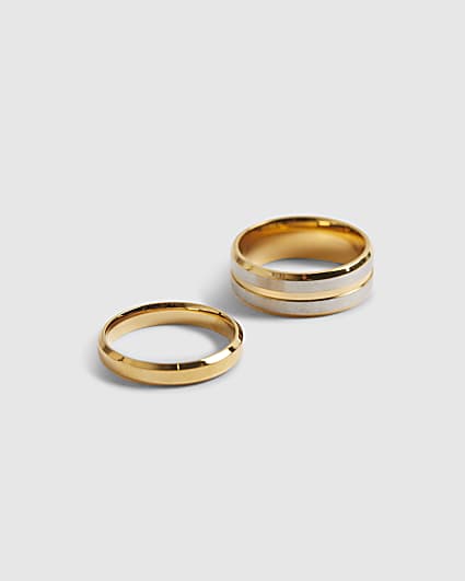 Gold Mixed Metal Steel Rings 2 Pack