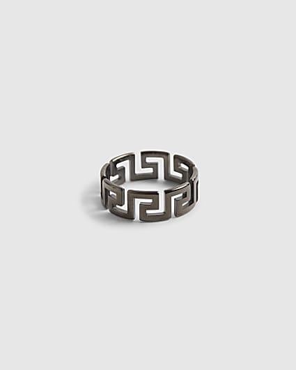 Silver Steel Greek Key Design Ring