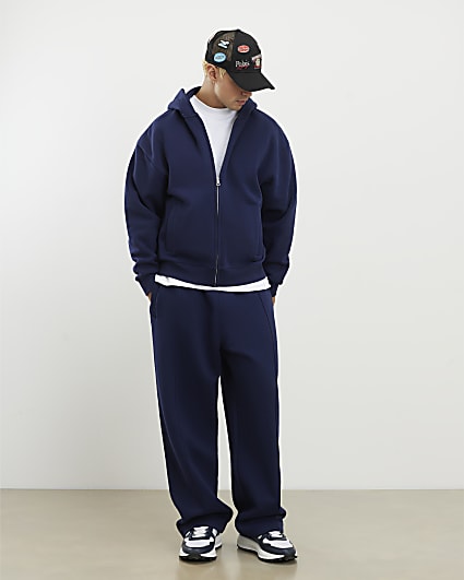 Navy Wide Fit Pintuck Joggers