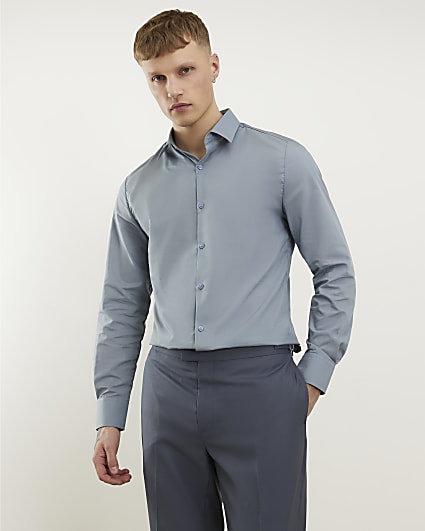 Grey Slim Fit Long Sleeve Shirt
