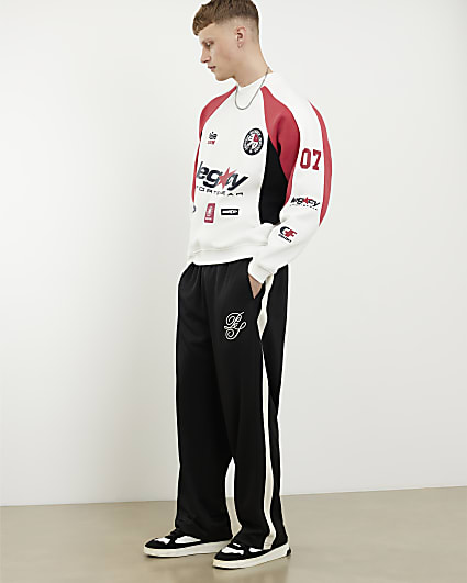 Black Oversized Wide Leg Side Stripe Joggers