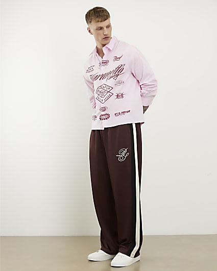 Brown Wide Leg Tricot Script Joggers