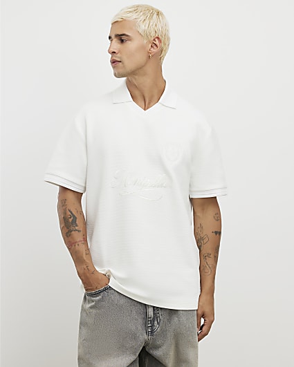 White Regular Fit Embroidered Polo Top