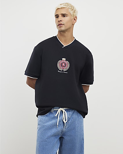 Navy Regular Fit Football T-Shirt