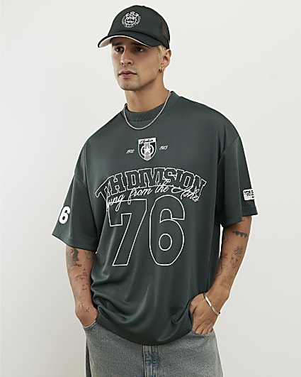 Green Oversized Fit Mesh 7th Division T-Shirt