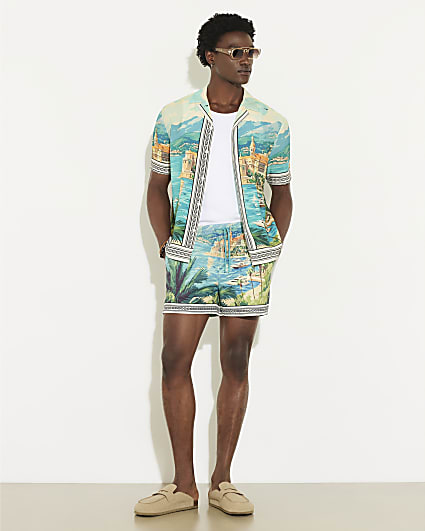 Blue Moonstone Scenic Border Swim Shorts