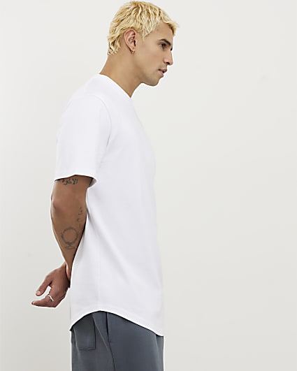White Regular Fit Curve Hem T-Shirt