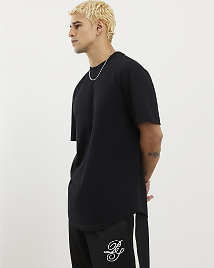 Black Regular Fit Curve Hem T-Shirt