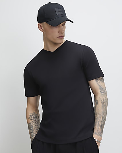 Black Essential Slim Fit V Neck T-Shirt