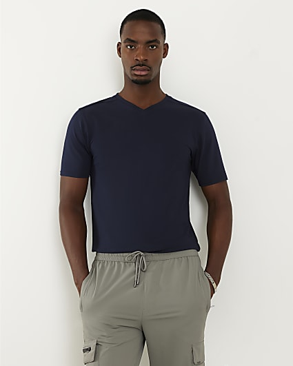 Navy Essential Muscle Fit V Neck T-Shirt
