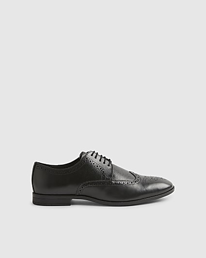 Black Textured Brogue Shoes