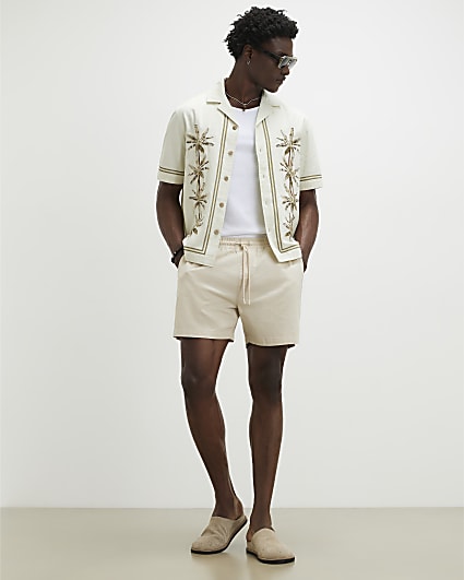 Cream Regular Fit Shorter Length Shorts