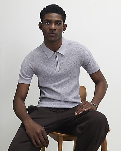 Purple Muscle Fit Ribbed Polo Shirt