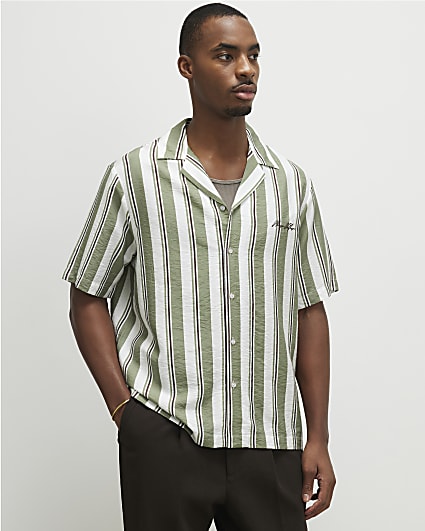 Green Regular Fit Striped Shirt