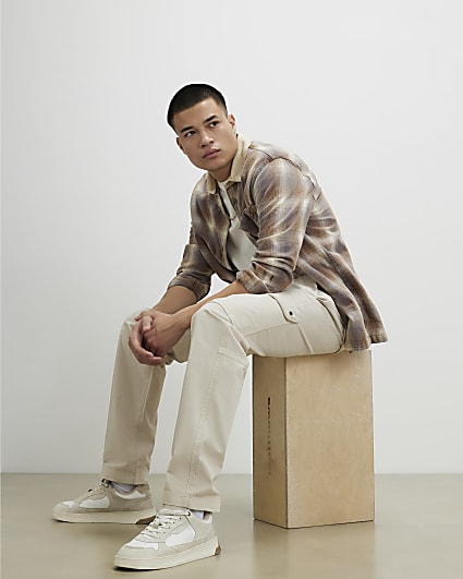 Cream Regular Fit Cargo Trousers