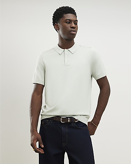 Green Slim Fit Knitted Polo Shirt