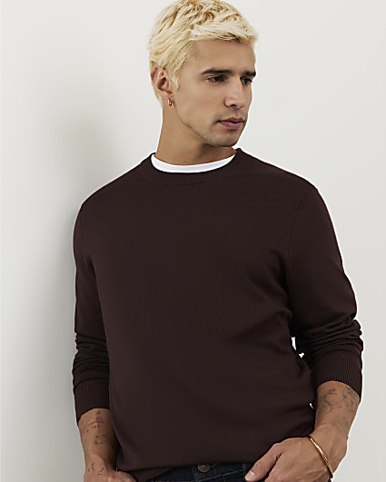 Brown Slim Fit Jumper