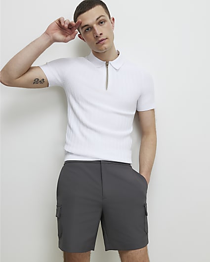 Grey Skinny Fit Cargo Shorts