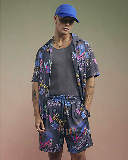 Black Year Zero Graphic Mesh Shorts