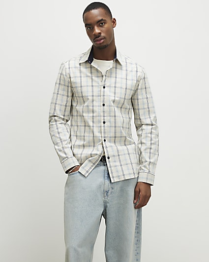 Cream Slim Fit Check Shirt