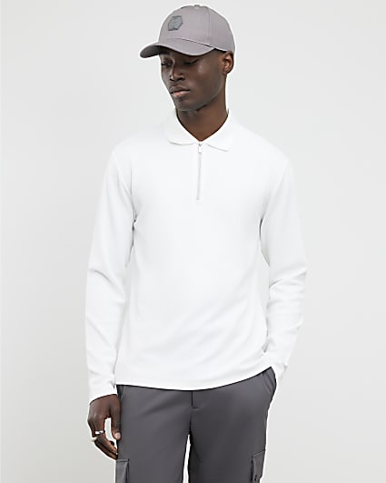 White Slim Fit Textured Polo Shirt