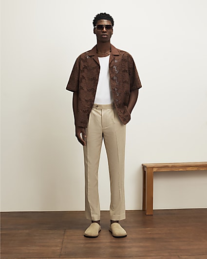 Brown Boxy Fit Lace Fabric Block Shirt