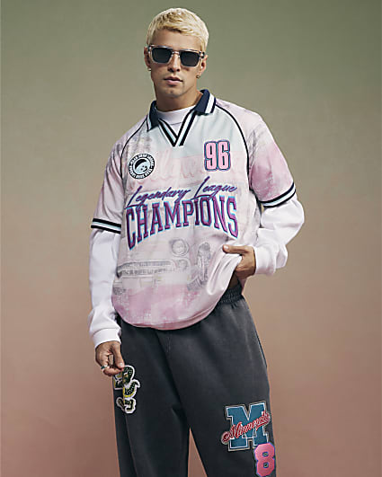 Pink Year Zero Oversized Graphic Football Top