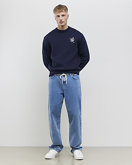 Navy Regular Fit AR Knitted Sweatshirt