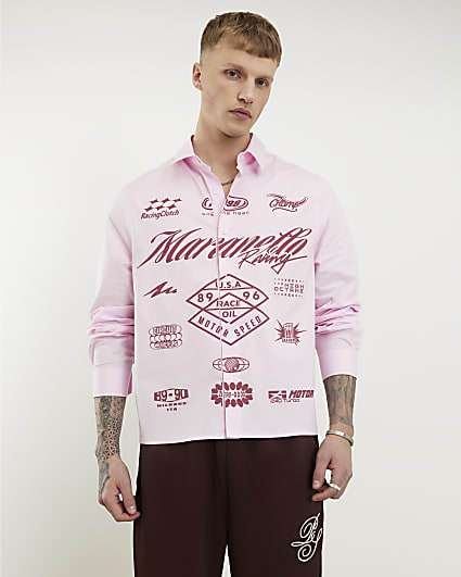 Pink Regular Fit Graphic Striped Shirt