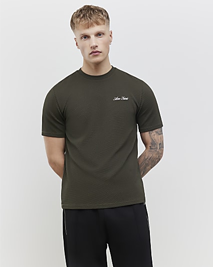 Khaki Slim Fit Textured Ame Saint T-Shirt