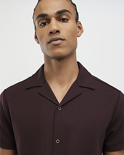 Red Muscle Fit Ring Snap Shirt